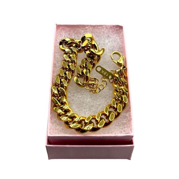 18K Gold Plated  big bold chain  bracelet - Picture 1 of 8